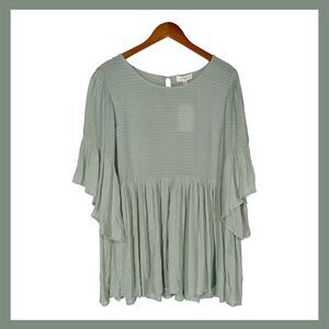 NWT Umgee Sage Green Babydoll Tunic Top 1X Gold Thread Boho Flowy Lightweight